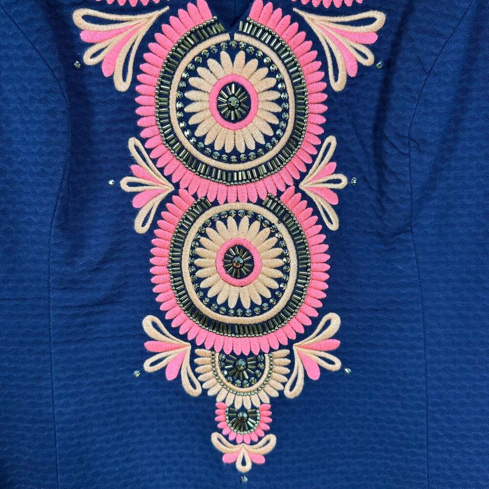 Lilly Pulitzer Suzette Shift Dress Navy Gold Embellished V-Neck Sleeveless Dress - Picture 2 of 7